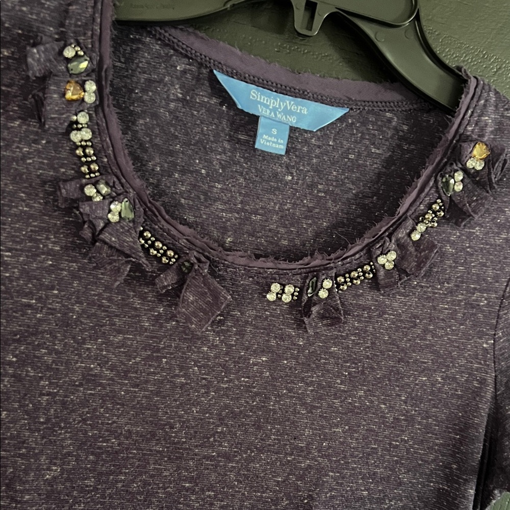 Simply Vera Vera Wang Dark Purple Embellished Long Sleeve Top